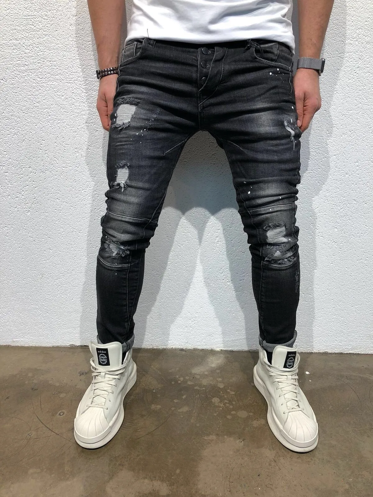Black Destroyed Slim Fit Denim B59 Streetwear Denim Jeans