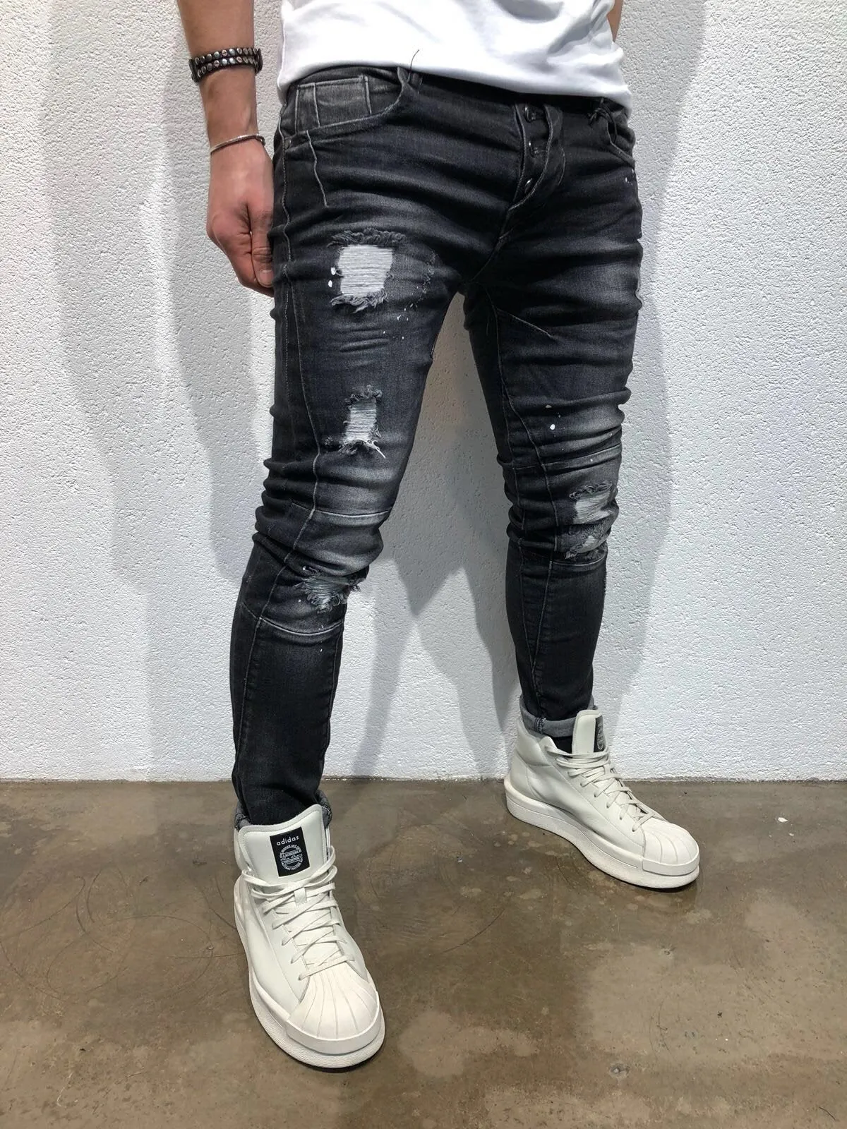 Black Destroyed Slim Fit Denim B59 Streetwear Denim Jeans