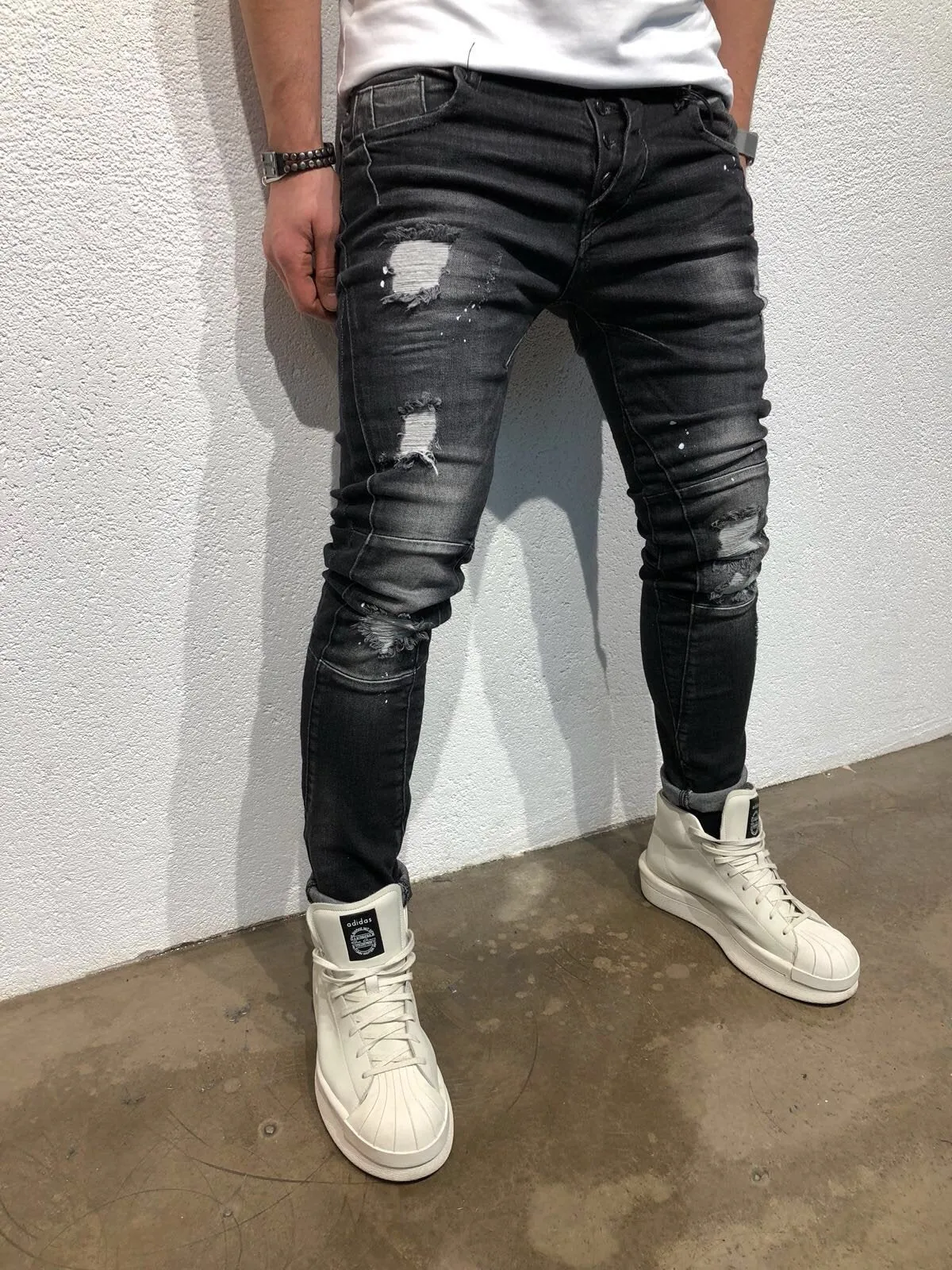 Black Destroyed Slim Fit Denim B59 Streetwear Denim Jeans