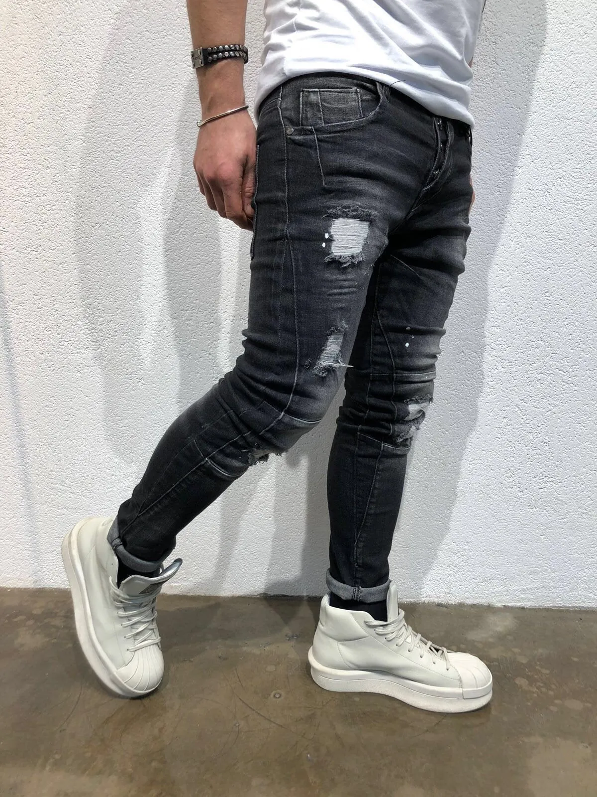 Black Destroyed Slim Fit Denim B59 Streetwear Denim Jeans