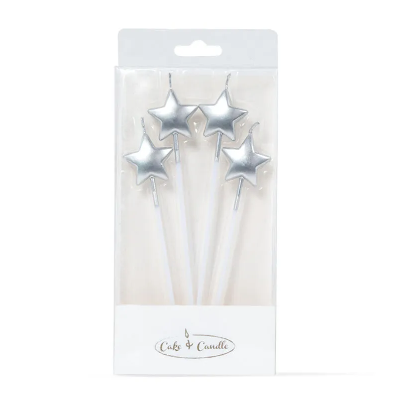 Silver Star Candle Picks 4pk