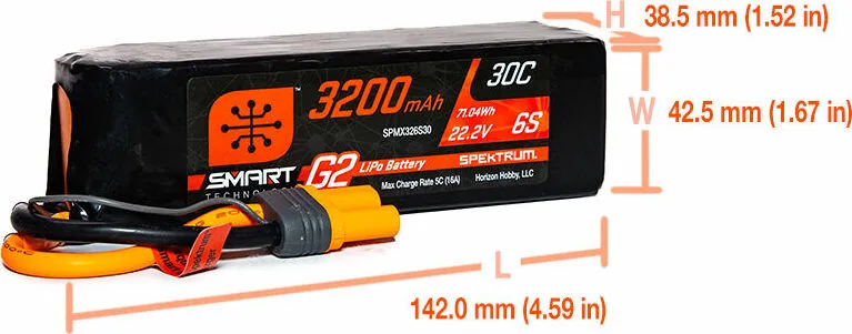 Spektrum 3200mAh 6S 22.2V Smart G2 LiPo 30C IC5 SPMX326S30