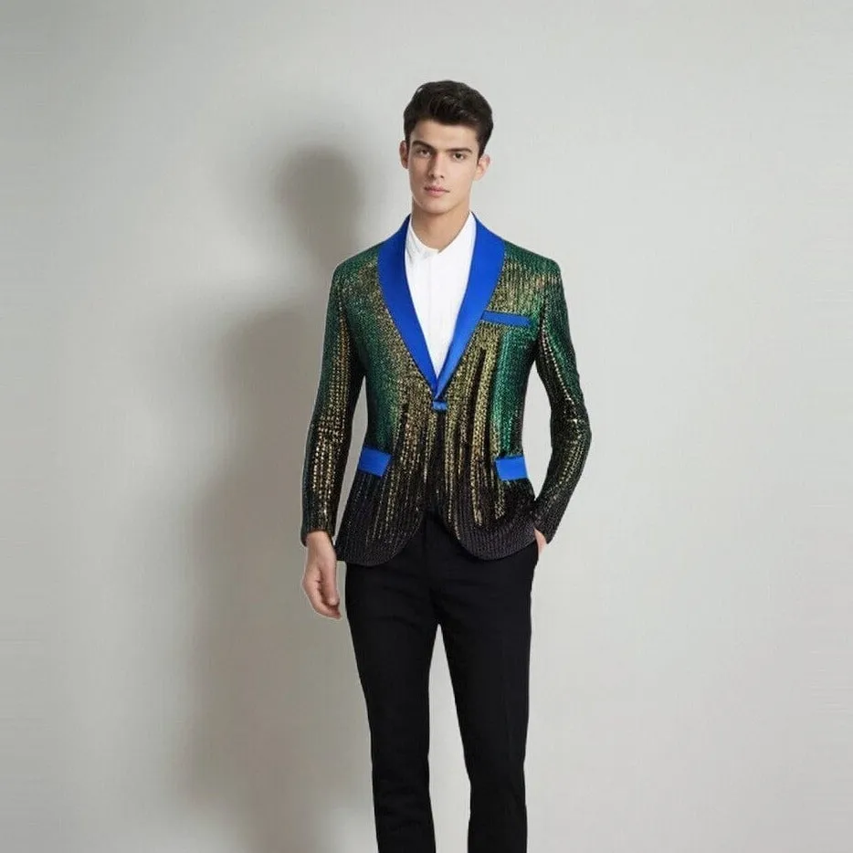 The Celestin Sequin Slim Fit Blazer Suit Jacket - Royal