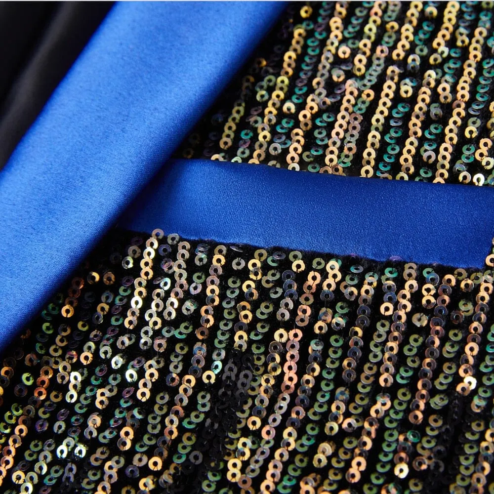 The Celestin Sequin Slim Fit Blazer Suit Jacket - Royal